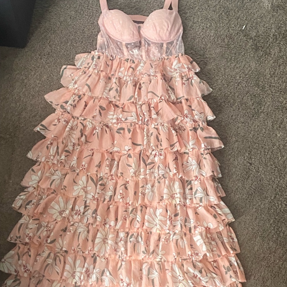 SHEIN Pink Floral Backless Dress